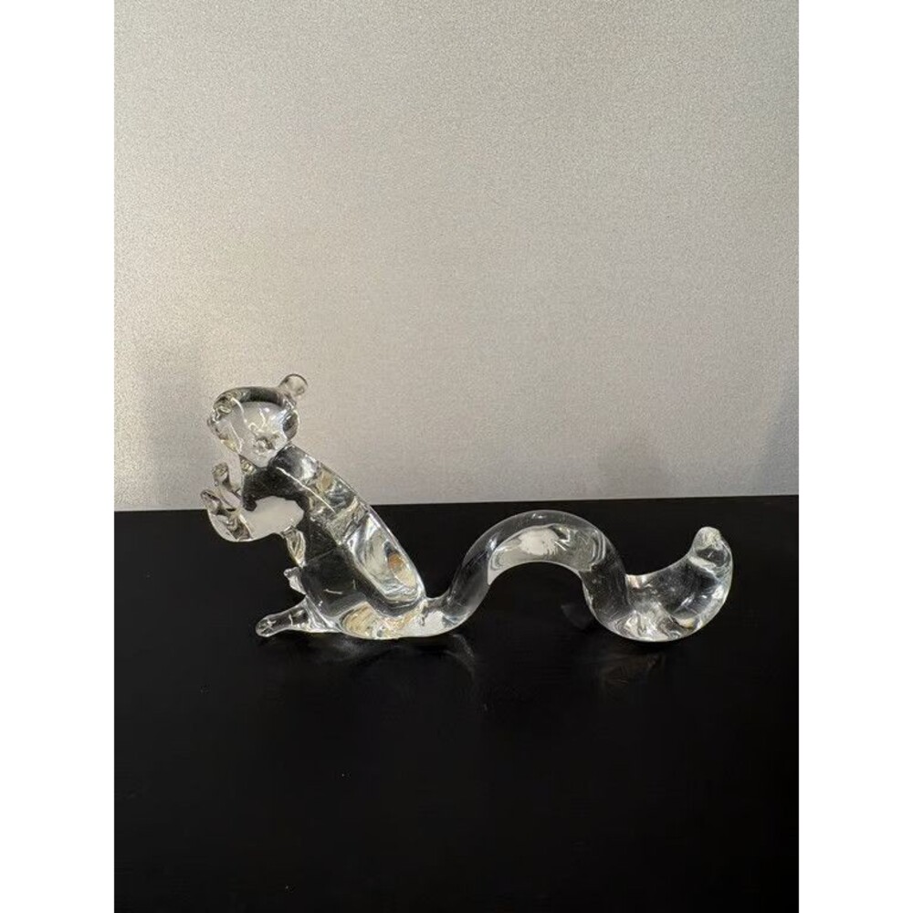 Art Glass Squirrel Figurine Clear Hand Blown Bushy Tail Sculpture with Label